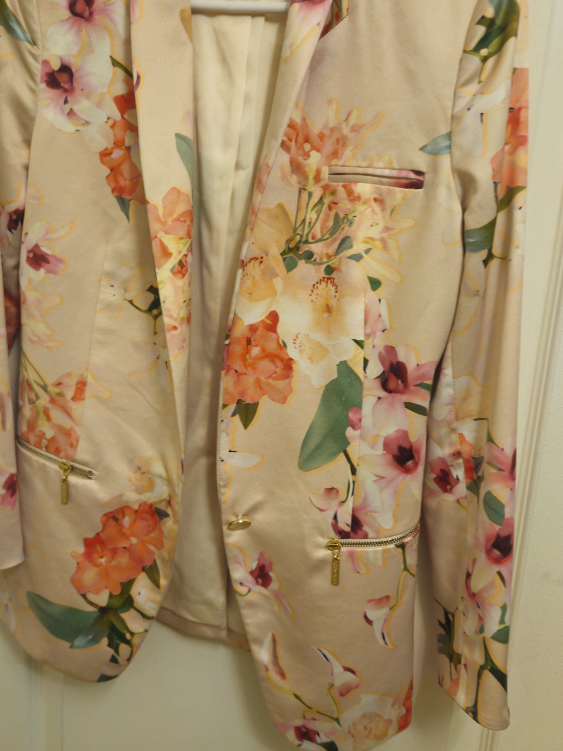 Marciano Floral Cream Blazer With Pink, Orange & Green Accents
